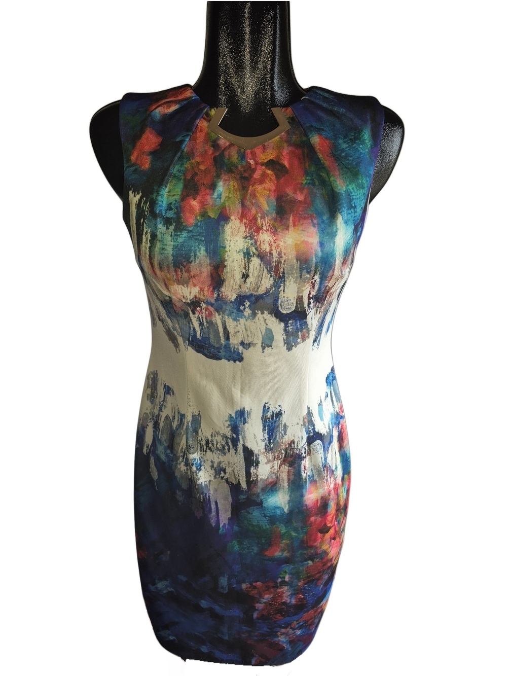 Joseph Ribkoff Sleeveless Multicolor Abstract Print Sheath Dress Size 8